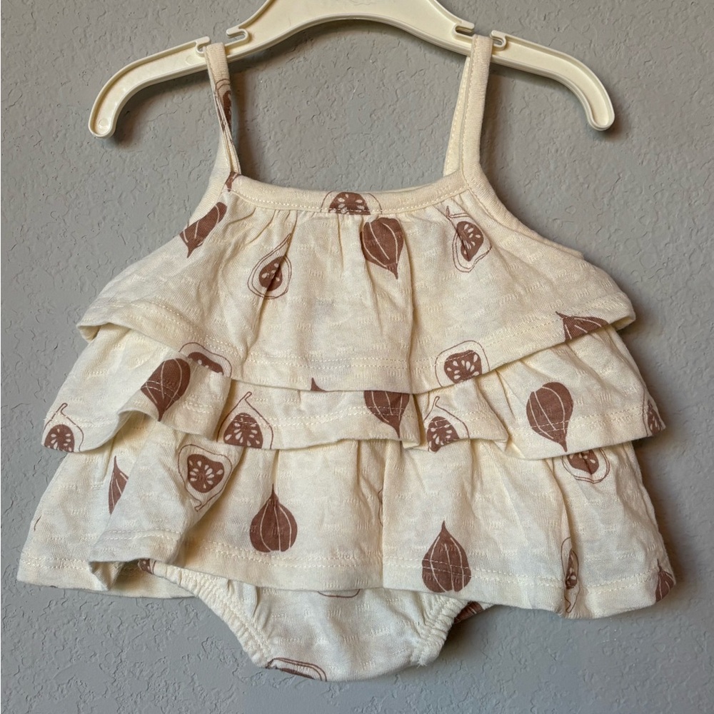 Baby Girl Romper Dress Fig Print w Hat 0–3M NWT